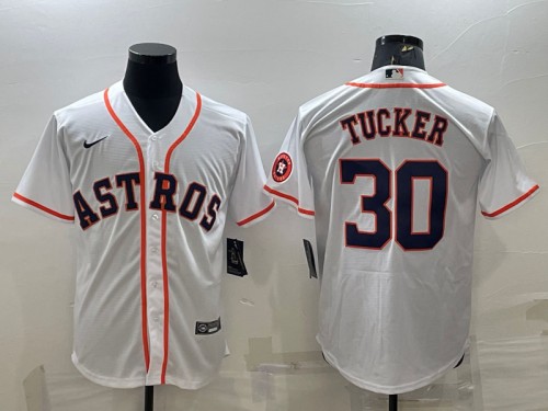 Men's Houston Astros #30 Kyle Tucker White With Patch Cool Base Stitched Jersey